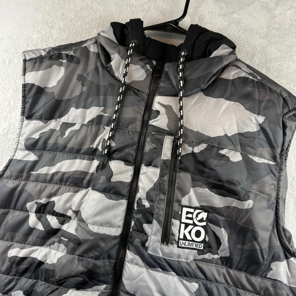 Ecko Unltd. Other - Ecko Unltd Vest Mens 2XL Gray Camo Hooded Puffer Quilted Zip Sleeveless Jacket